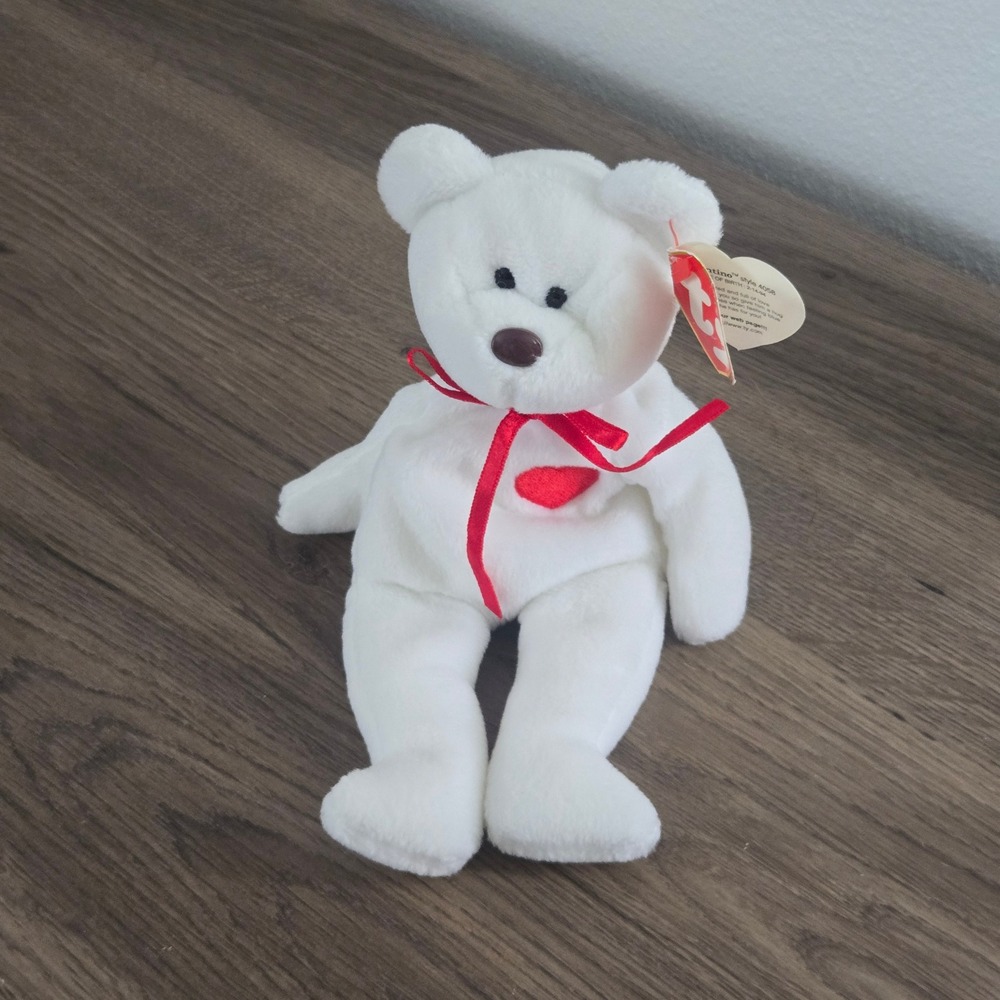 Ty Beanie Baby Valentino Bear White Plush Red Heart 1994 Style‎ 4058 Vintage